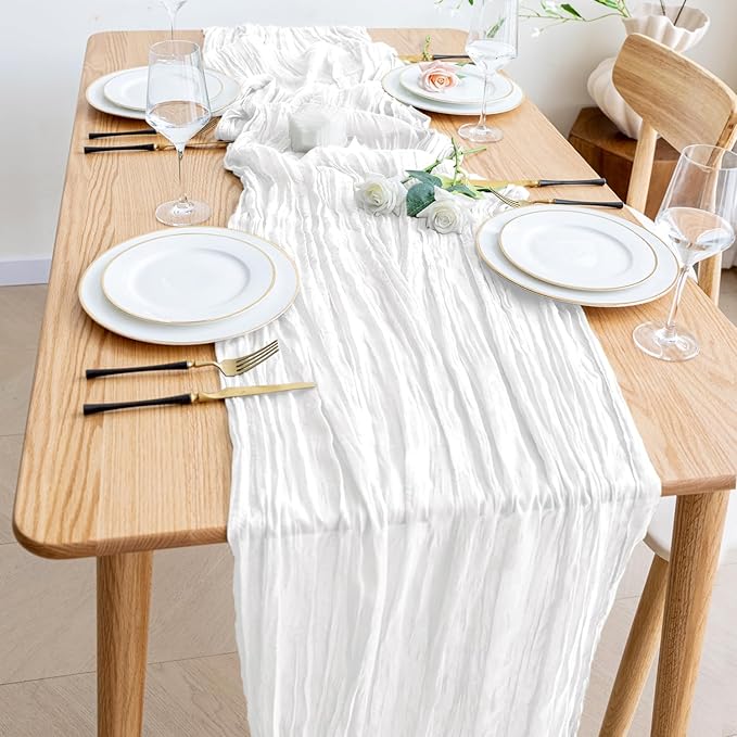 Wokceer Cheesecloth Table Runner White Christmas 4Pack 10FT Ivory Boho Gauze Cheese Cloth Table Runner for Party Long Rustic Sheer Table Runners for Baby Bridal Shower Wedding Easter Table Decor
