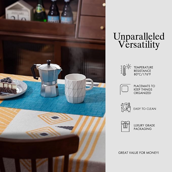 Placemats Set of 4 - Easy Clean Woven Vinyl Placemats for Dining Table, Indoor/Outdoor Place Mats, Washable PVC Table Mats（Teal Blue）