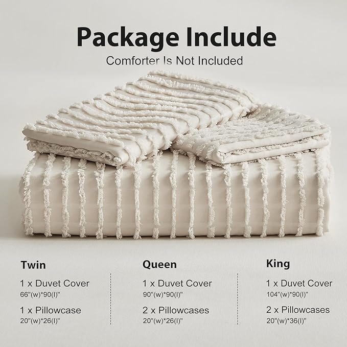 WARMDERN Boho Duvet Cover Set King Size,Khaki Striped Duvet Cover Microfiber Bedding Set,3PCS Ultra Soft Breathable Lightweight Tuft Texture Pattern Duvet Covers with Zipper Closure(Khaki,King)