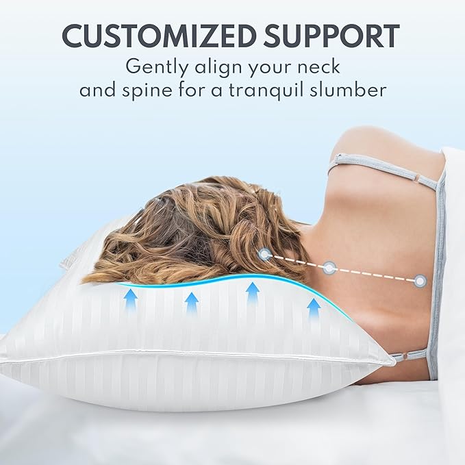 Bed Pillows King Size Set of 2 - Premium Down Alternative Cooling Pillows for Side, Back, and Stomach Sleepers Hotel Quality Fluffy Soft Microfiber Fill Breathable Skin-Friendly