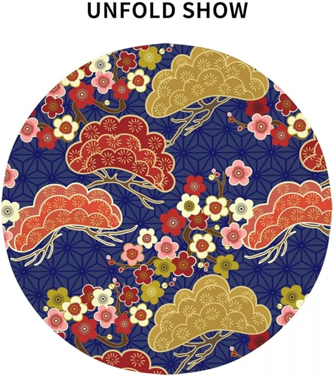 Cherry Blossom Tablecloth, Pink Floral Traditioanal Oriental Koi Vintage Asian Style Water Resisitant Wipeable Table Cover for Dining Kitchen Living Room Home Party Holiday Decor 36 inch Round