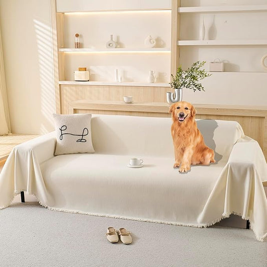 100% Waterproof Couch Cover for Pets Washable Sofa Covers for 3-4 Cushion Couch Sofa SlipCover for Dogs Pet-Friendly Furniture Protector for Living Room with Tassel(71" x 134", Beige)