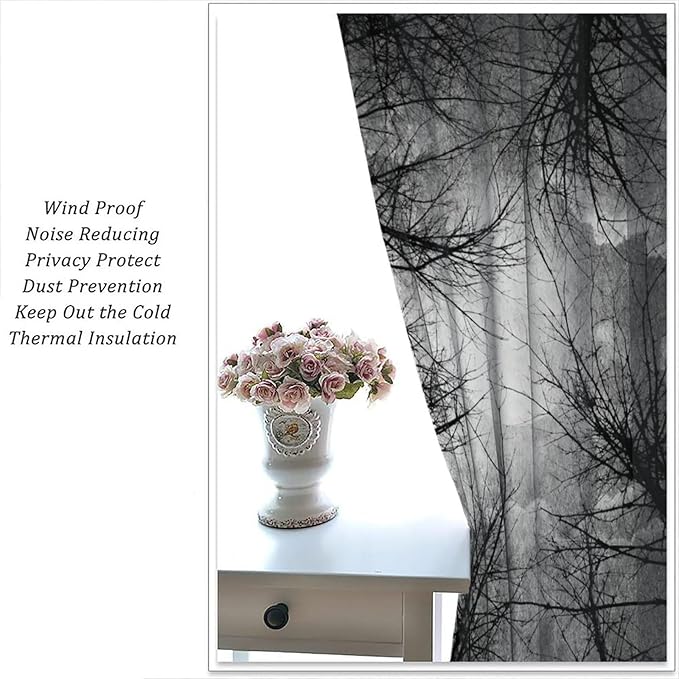 Gothic Forest Blackout Curtains, Full Moon Moonlight Gothic Tree Scenery Woodland Scary Nature Window Drapes, for Living Room Bedroom 26(W)*84(L) 2 Panels