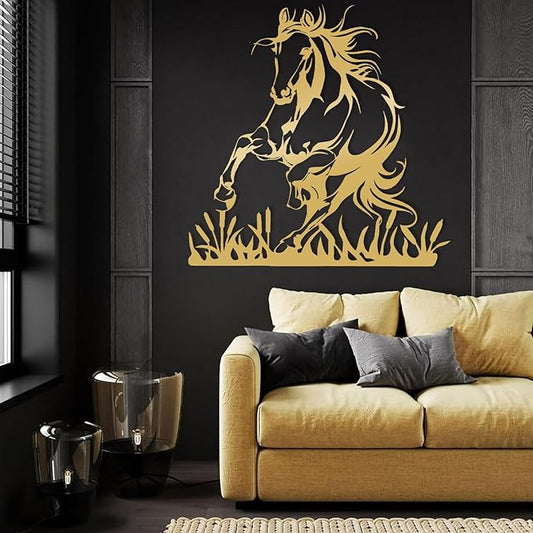 Metal Horse Wall Art, Metal Wall Art Wildlife, Running Horse Wall Art, Rustic Concise Western Horse Decor, Safari Metal Sculpture, Horse Home Decorations, Farmhouse Wall Decor (Gold, 35"x35"|90x90cm)