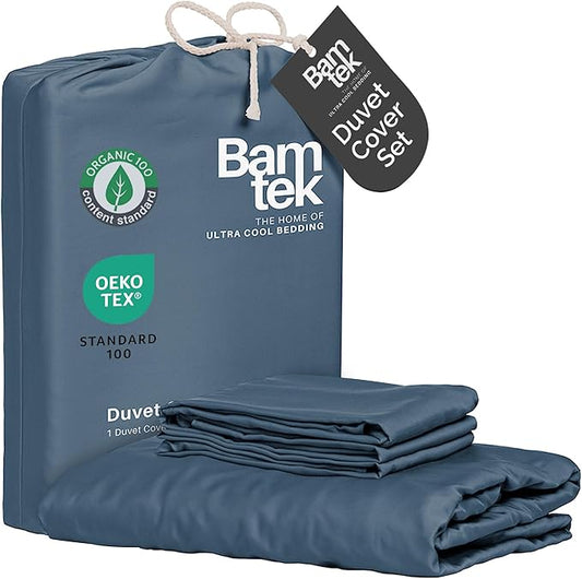 Duvet Cover Set - 100% Viscose Derived from Bamboo Duvet Cover Queen Size, 3 PC Luxury Cooling Duvet Cover for Hot Sleepers, Silky Buttery Soft Comforter Cover & 2 PC Queen Pillowcases, Storm