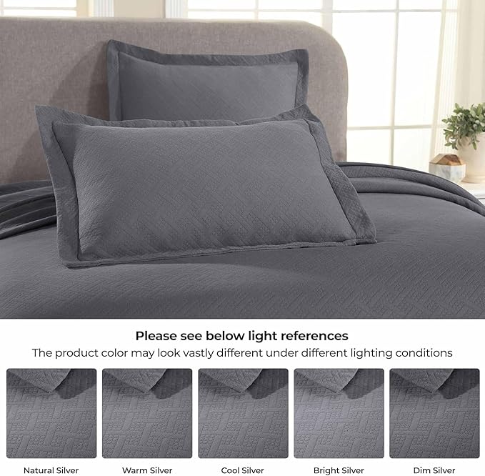 Superior 100% Cotton Basket Weave Bedspread with Shams, All-Season Premium Cotton Matelasse Jacquard Bedding, Quilted-Look Geometric Basket, King, Grey