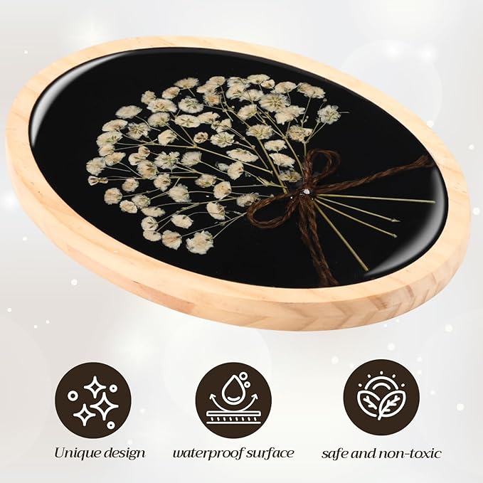 Kathfly Wooden Pressed Flower Wall Decor Resin Natural Baby's Breath Wall Art Framed Dried Flower Artwork with Bow Boho Floral Hanging Decor for Bedroom Living Room Gallery Office(5x7 Inch)