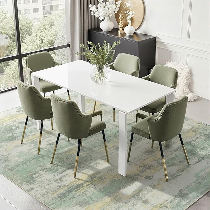 Rugflix 5x7 Area Rugs for Living Room, Washable Large Rug Stain-Resistant Low Pile, Modern Carpet for Dining Room Home Office Kid Room Nursery Bedroom, Light Green