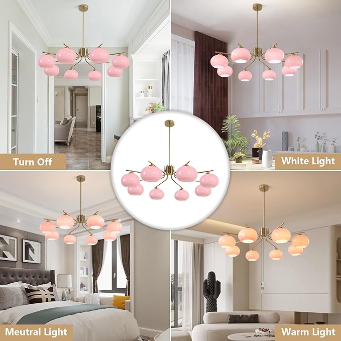 KCO Lighting 8 Lights Pink Bubble Chandelier Modern Kitchen Island Pendant Light Brushed Brass Chandelier Flush Mount Dining Room Living Room Light Fixture