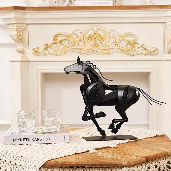 Horse Statue, Unique Metal Art Sculpture for Vintage Home Decor, Modern Decor, Gift for Horse Lovers (Black)