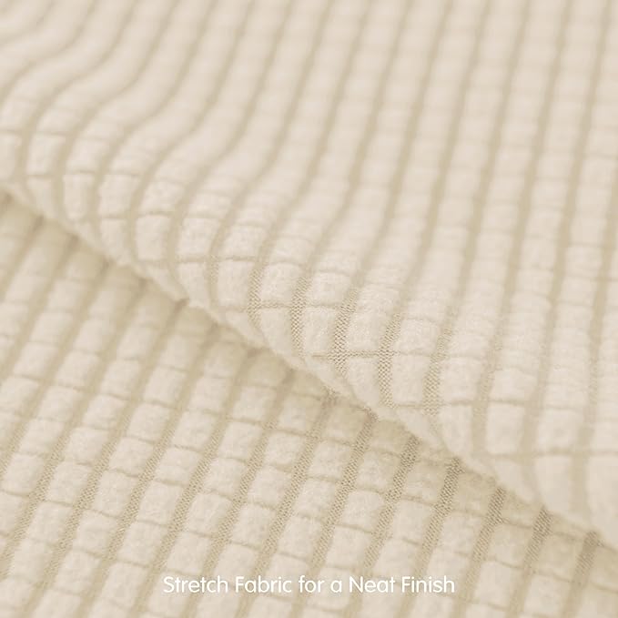 subrtex Slipcover Sets for Sofa, 7 Pieces Stretch Furniture Cover, Wear Resistant, Washable, Checkered Pattern, Ivory (Large)