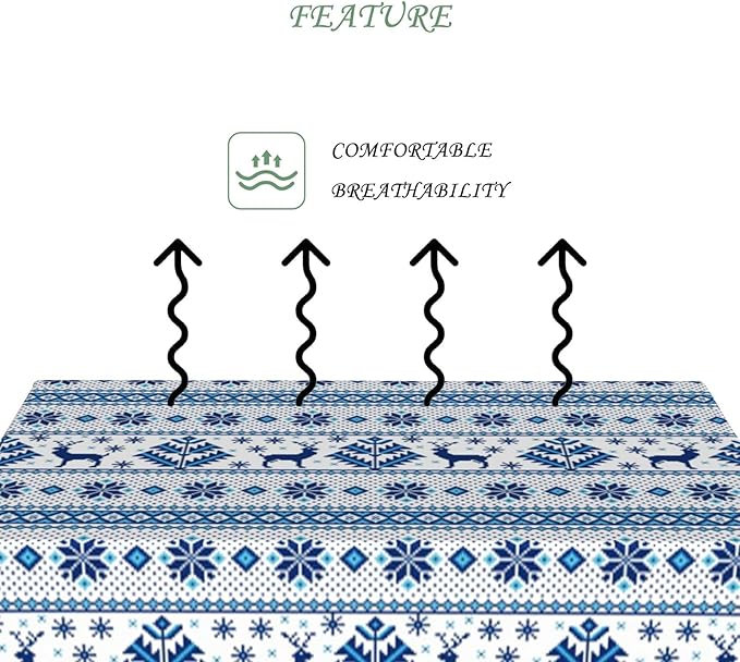 54x70 Inch Christmas Rectangle Tablecloth Winter Holiday Vintage Snowflake Blue White Table Cloth Washable Durable Table Cover for Kitchen Dining Banquet Ugly Christmas Sweater Party Decor