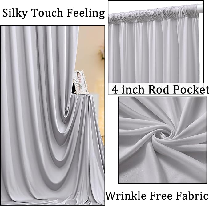 20ft x 10ft Wrinkle Free Silver Backdrop Curtain for Parties, Thick Polyester Backdrop Drapes for Wedding Space Birthday Party Background Baby Shower Decor