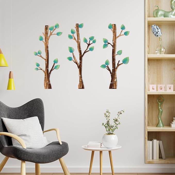 Metal Tree Wall Decor, Birch Tree Wall Art, Tree Branches Vertical Metal Wall Rustic Wall Sculpture for Home Living Room Bedroom Bathroom (Colorful)