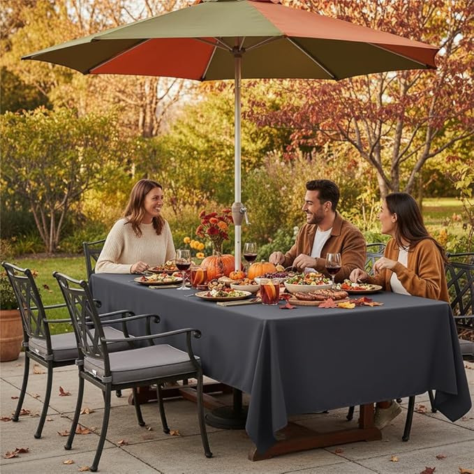 LUSHVIDA Rectangle Outdoor Tablecloth with Umbrella Hole and Zipper, 60x84 Inch Grey, Washable Waterproof Table Cloth Spill Proof Wrinkle Free Table Cover for Patio Spring Summer Picnic BBQS