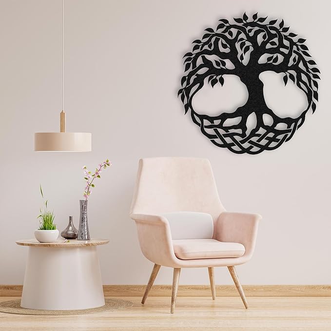 Tree of Life Metal Wall Art Decor - 24" Family Tree Wall Mounted Sculpture, Metal Home Decoration for Living Room, Bedroom, Office, Rustic Wall Decor for Indoor and Outdoor Spaces, Laser Cut Garden Decor (Gold)