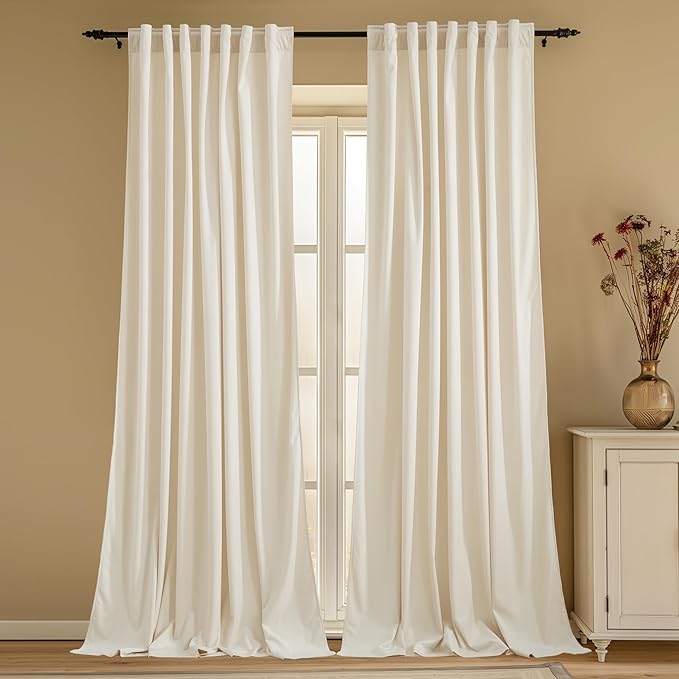 StangH Extra Wide Ivory White Velvet Curtains Luxury Light Dimming Window Drapes Backdrops for Party, Privacy Protect Sliding Door Curtains for Living Room, W62 x L96, 2 Panels