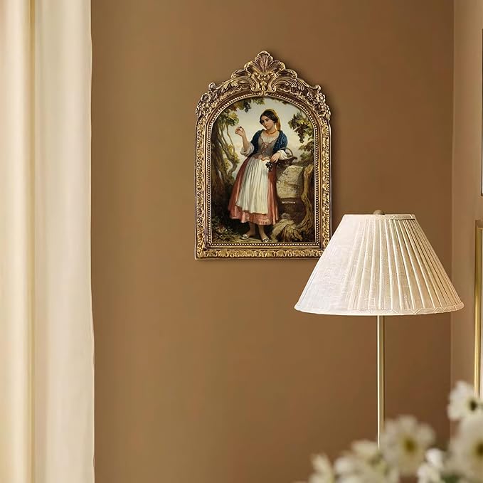 FOLKOR 5x7 Vintage Wall Art for Bedroom Decor, Pastoral Landscape Oil Painting Canvas Prints with Antique Gold Frame, Rustic Wall Decor for Nursery Apartment Dorm Classroom Living Room