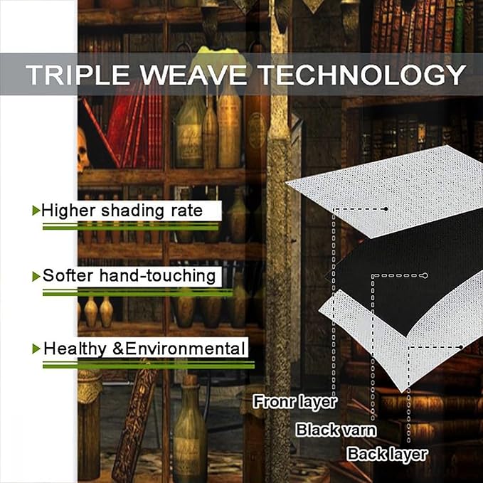 Gothic Mid Century Skeleton Blackout Curtains, Vintage Style Medieval Library Rod Pocket Window Drapes, for Living Room Bedroom 27.5(W)*63(L) 2 Panels