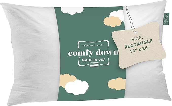 ComfyDown Decorative Throw Pillow Insert, Down and Feather Fill, 100% Cotton Cover, 233 Thread Count - Made in USA (16" X 26")