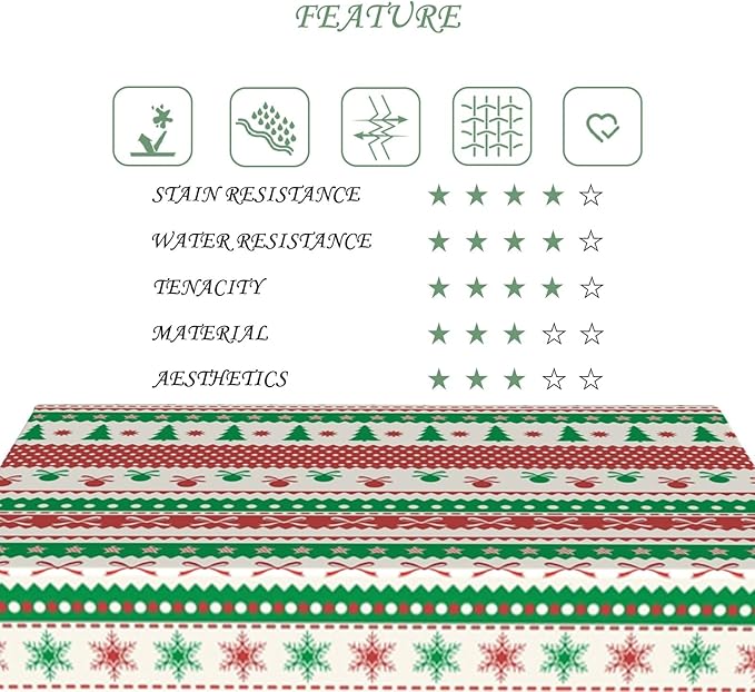 60x120 Inch Christmas Theme Rectangle Tablecloth Snowflake Decorative Ball Vintage Stripe Table Cloth Washable Durable Table Cover for Kitchen Dining Banquet Ugly Christmas Sweater Party Decor