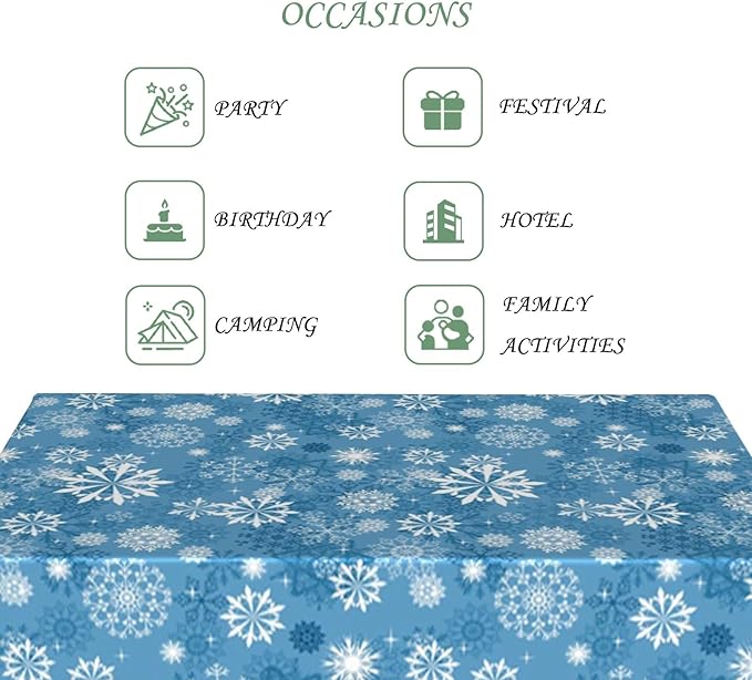 70x140 Inch Christmas Theme Rectangle Tablecloth Winter Snowflakes Blue White Table Cloth Washable Durable Table Cover for Kitchen Dining Home Banquet Xmas Party Decor