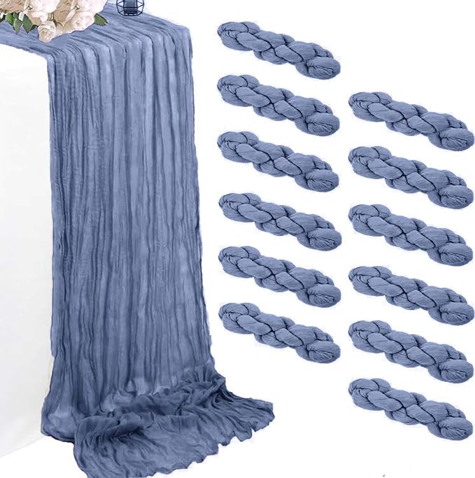 12 Pack Gray Blue Cheesecloth Table Runner 35 x 118 Inch Gauze Fabric Boho Table Runners for Wedding Arch, Rustic Bridal Shower, Baby Shower, Party Decorations, Farmhouse Home Decor