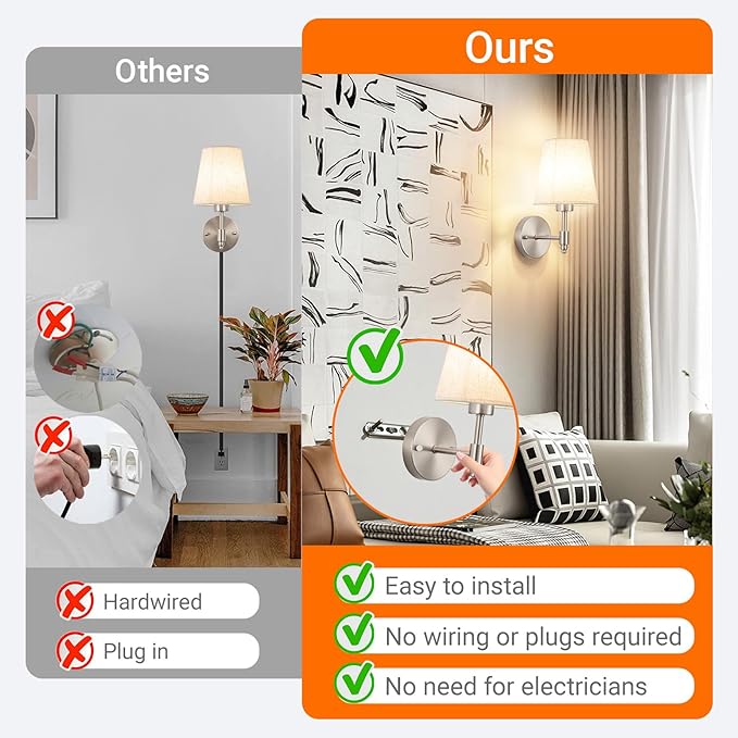 Battery Operated Wall Sconces Set of Two, Indoor Wireless Wall Mounted Lamp with 10000mAh Dimmable Bulb and Remote, RGB Colors Rechargeable Wall Light for Bedroom Living Room Decor