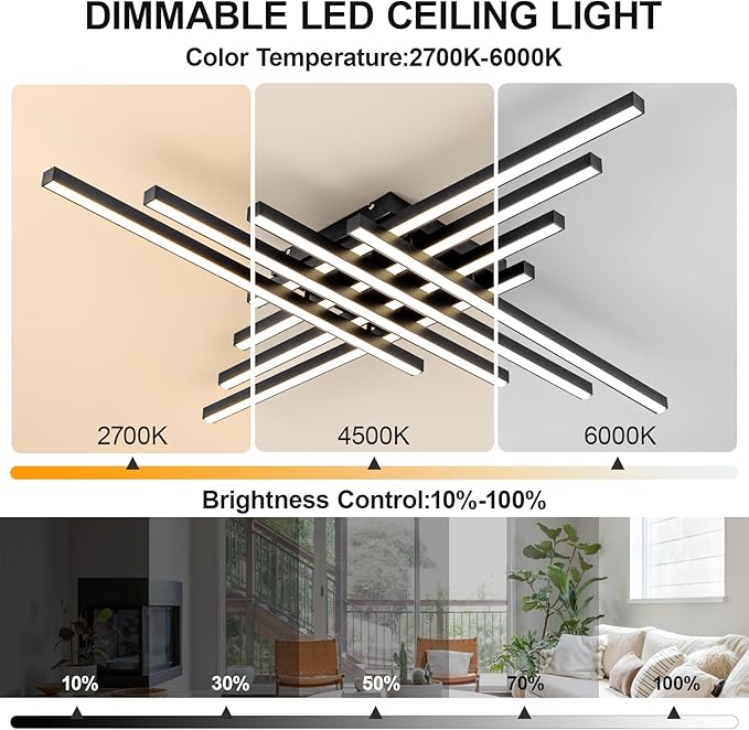 JAYMP Modern Ceiling Light with Remote, 45.7" Black Sputnik Ceiling Lamp, 128W Dimmable LED Lighting Fixture for Dining Room, Living Room, Kitchen Island, 8 Lights
