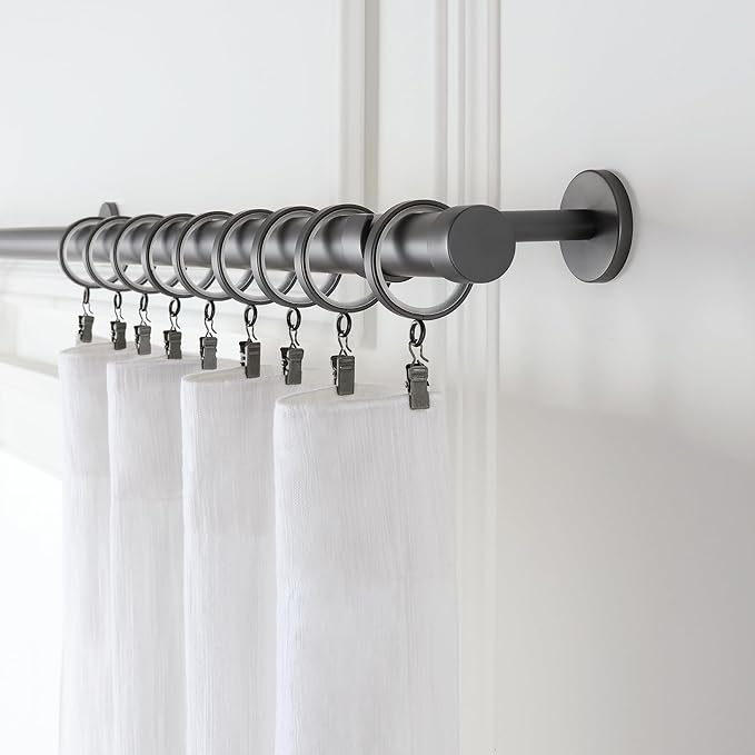 MODE Cambria Designer Series - Premium Easy Glide 18 Count Curtain Rings - Metal with Smooth, Quiet Nylon Inserts with Clips - 2 inch Diameter (1-5/8 inch Inside Diameter) - Matte Graphite