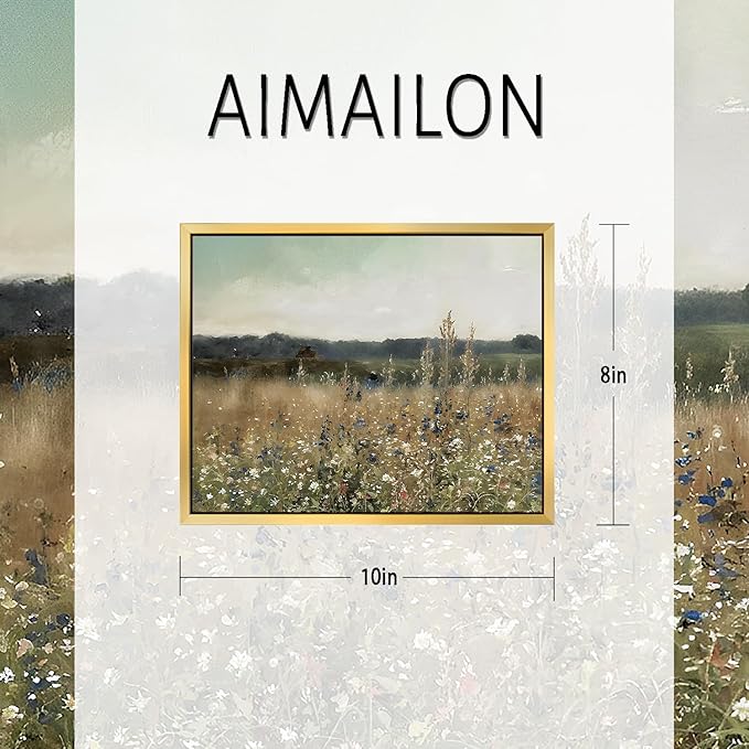 AIMAILON Vintage Gold Canvas Wall Art Framed Decor for Living Room - Home Decor Wall Prints Art Rustic Landscape Wall Art Wild Floral Botanical Pictures Wall Decor Artwork 8x10