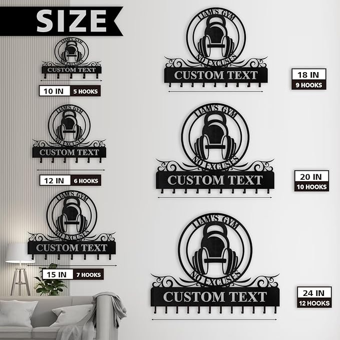 Personalized Key Holder for Wall - Custom Weightlifting Coat Rack Wall Hanging with Name, Metal Key Holder Hooks Organizer Rack, Home Gym Decor, Key Hanger for Gym Doorway Office