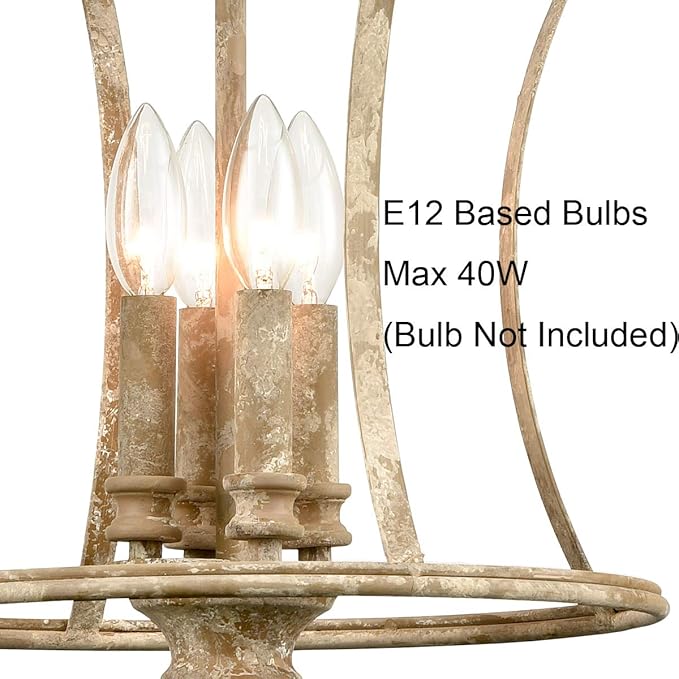 French Country Lantern Chandelier 4-Light Distressed White Pendant Light Fixtures with Chain Modern Farmhouse Lantern Pendant Lighting for Kitchen Island Dining Room