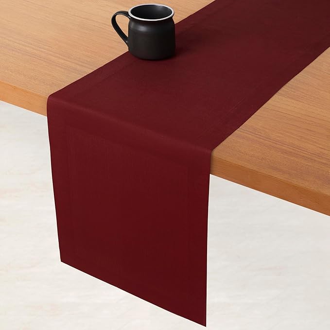 D'Moksha Homes Linen Dark Red Table Runner 108 Inches Long - 100% Pure Linen Dining Table Runner 14 x 108 Inch for Fall, Thanksgiving, Christmas, Holiday - Machine Washable