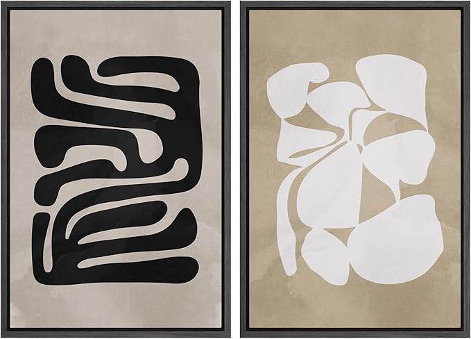 SIGNWIN Framed Canvas Print Wall Art Set Mid-Century 1960s Chic Polygon Collage Abstract Shapes Illustrations Modern Art Minimal Boho Relax/Calm for Living Room, Bedroom, Office - 24"x36"x2 Black