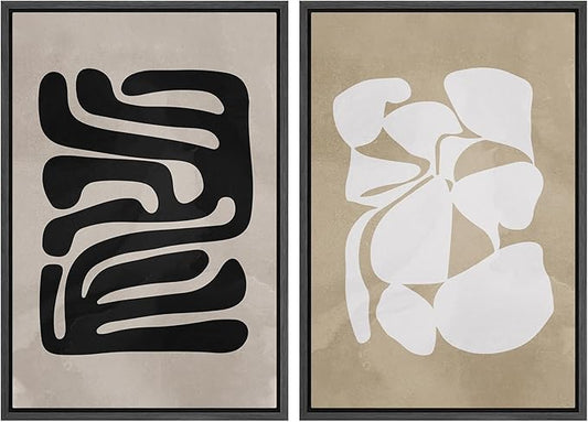 SIGNWIN Framed Canvas Print Wall Art Set Mid-Century 1960s Chic Polygon Collage Abstract Shapes Illustrations Modern Art Minimal Boho Relax/Calm for Living Room, Bedroom, Office - 24"x36"x2 Black