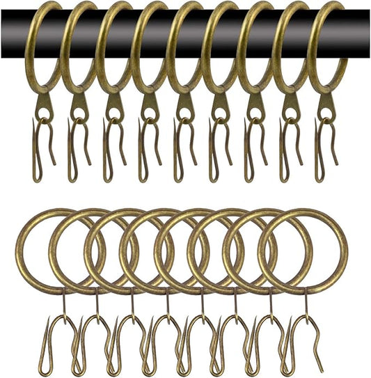 60 Pcs Metal Curtain Rings & Hooks Set, 30 mm Internal Diameter, Bronze, Curtain Rod Rings with Eyelet