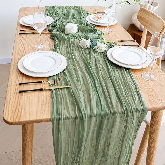 Wokceer Cheesecloth Table Runner 6Pack 10FT Sage Green Boho Gauze Fall Christmas Cheese Cloth Table Runner for Party Long Rustic Sheer Table Runners for Baby Bridal Shower Wedding Easter Table