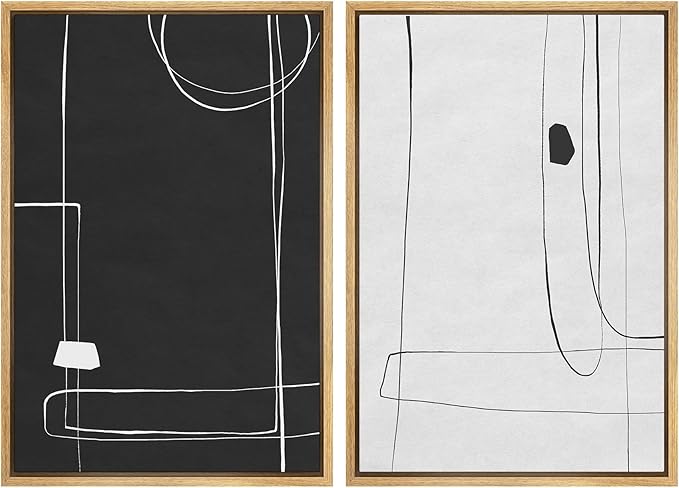SIGNWIN Framed Canvas Print Wall Art Set Grunge Mid-Century Geometric Lines Abstract Shapes Illustrations Modern Art Minimal Boho Relax/Calm for Living Room, Bedroom, Office - 16"x24"x2 Natural