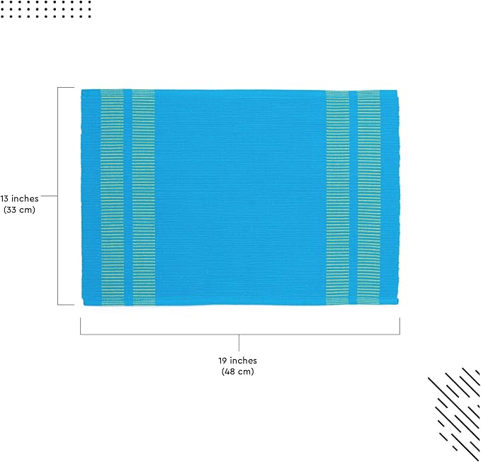 Encasa XO Dining Placemat Set of 6 | Solid Ladder Turq Blue Color | Fine Ribbed Cotton Table mat | Size 18x13 in |for Dining Table Fall Decoration, Holiday & Christmas Festivals - Machine Washable