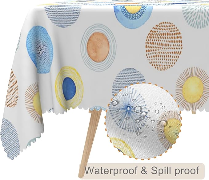 60x84inches Modern Rectangle Tablecloth Abstract Art Geometric Colorful Circles Polka Dots Table Cover Waterproof Fabric Table Cloth for Kitchen Dining Room Patio Banquet Party Home Decor