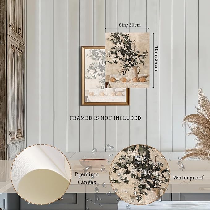 XOCUUI Vintage Wall Art Kitchen, Flowers and Lemons Pictures Painting Botanical Decor, Unframed Canvas Prints Art, Vintage Bathroom Decor, Farmhouse Wall Art for Dining Room, 11"x14"