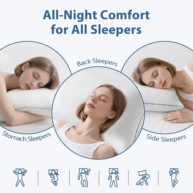 JOLLYVOGUE Queen Pillows, Oeko-Tex Certified Bed Pillows for Side, Back, and Stomach Sleepers - Medium Support Down Alternative Filling, Machine-Washable