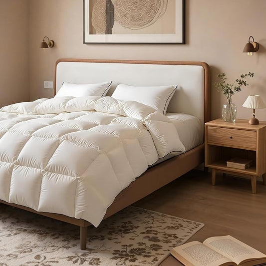 Fluffy Goose Feather Down Fiber Comforter California King, Luxury Cozy Hotel Quilted Duvet Insert, All Season Aesthetic Comfortable Bedding Duvet with Cotton Blend Shell 104x96Inch