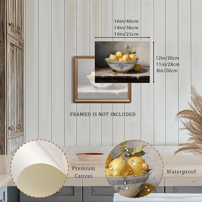XOCUUI Farmhouse Still Life Picture Living Room Warm Moody Muted Yellow Lemon Oil Painting Art Deco Wall Art For Kitchen Rustic Vintage Decor For Bedroom Antique French Poster 11 X 14 Unframe