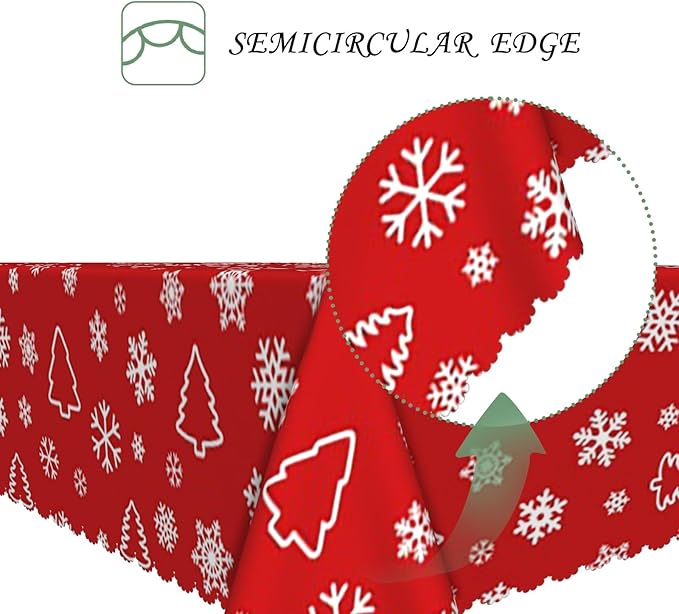 70x90 Inch Christmas Theme Rectangle Tablecloth Abstract Christmas Tree Snowflakes Holiday Red Table Cloth Washable Durable Table Cover for Kitchen Dining Home Banquet Xmas Party Decor