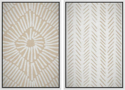 SIGNWIN Framed Canvas Print Wall Art Set Tan White Tropical Geometric Collage Abstract Shapes Cozy Neutral Modern Art Minimal Boho Relax/Calm for Living Room, Bedroom, Office - 24"x36"x2 White