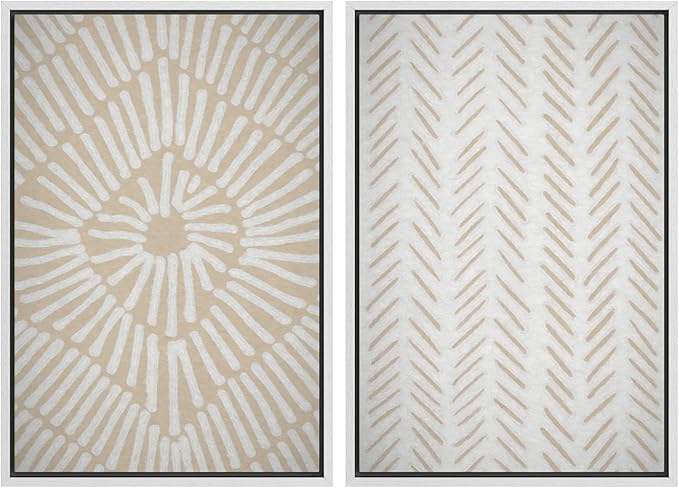 SIGNWIN Framed Canvas Print Wall Art Set Tan White Tropical Geometric Collage Abstract Shapes Cozy Neutral Modern Art Minimal Boho Relax/Calm for Living Room, Bedroom, Office - 16"x24"x2 White