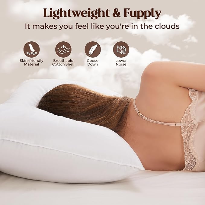 Bafode Goose Down Feather Pillows, Soft Bed Pillows King Size Set of 2, 100% Soft Cotton Shell, Hotel Pillows for Back, Stomach or Side Sleepers