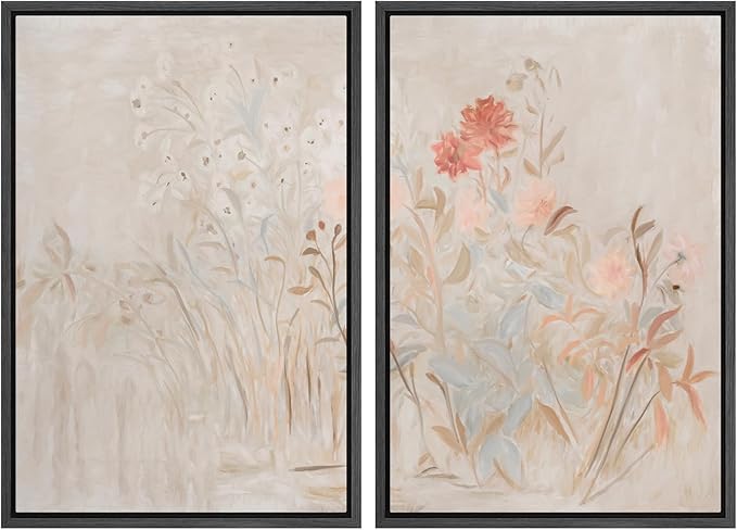 SIGNWIN Framed Canvas Print Wall Art Set Soft Pastel Wildflower Botanical Floral Illustrations Modern Art Scenic Colorful for Living Room, Bedroom, Office - 16"x24"x2 Black